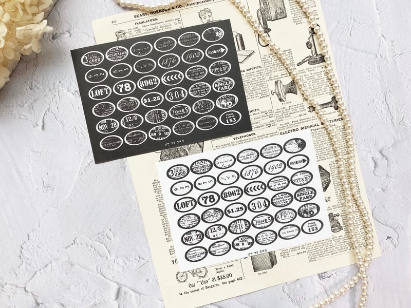 Monotone Vintage Oval Number label Sticker 105 x 148 mm - 貼紙 - 紙 黑色