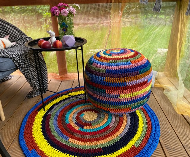 Multicolored pouf ottoman crochet Filled pouf Unique round pouffe - Shop  Rufiki-Masters Chairs & Sofas - Pinkoi