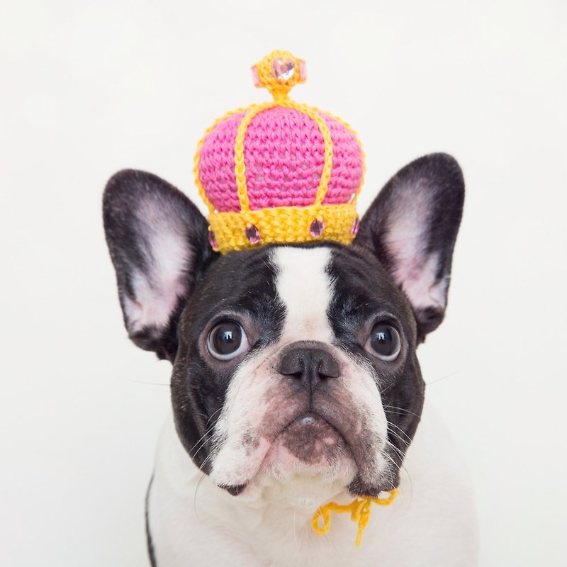 Fairy Tale Little Queen Pet Dog Cat Handwoven Custom Crown - Bright Peach Christmas Gift Box - Clothing & Accessories - Cotton & Hemp Pink