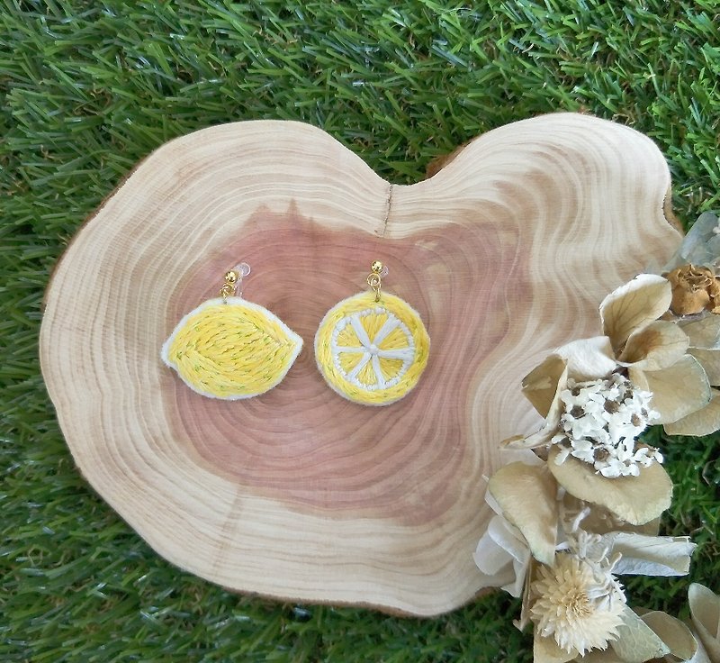 Lemon Earrings Earrings • Hand Embroidery • Embroidery earrings - Earrings & Clip-ons - Thread Yellow