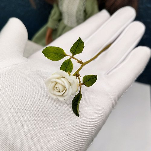Katya Chip 微型白玫瑰 1:6 比例娃娃屋花朵手工製作