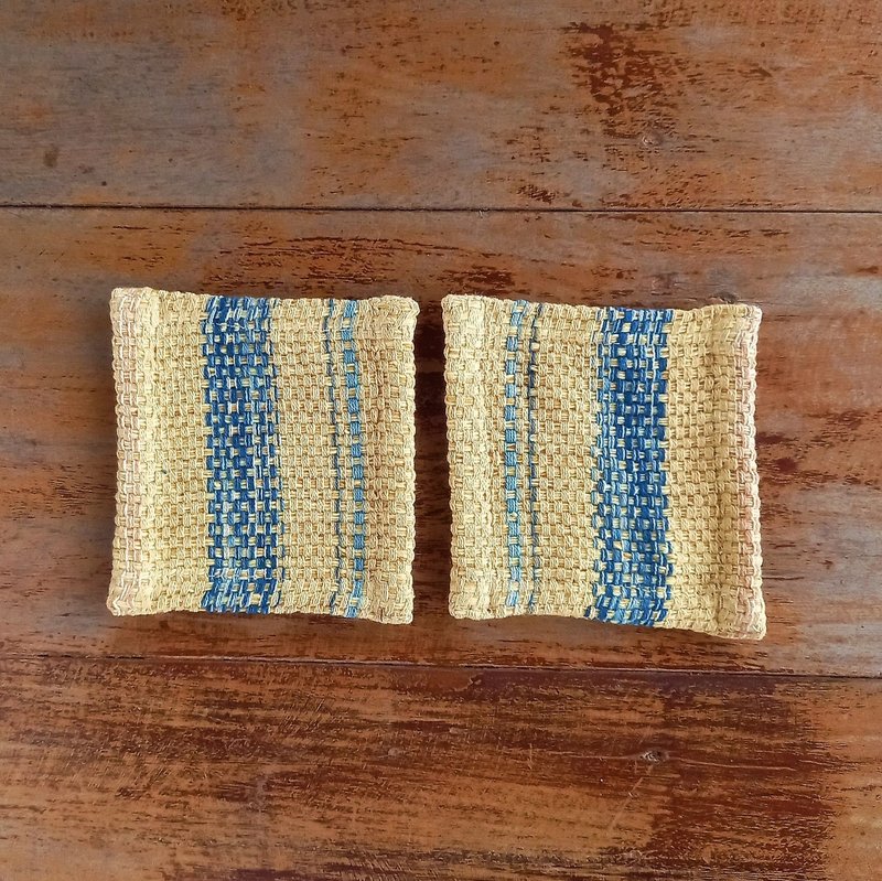 Vegetable dyed cotton hand woven coaster / Mango yellow / 2 or 4 set - Coasters - Cotton & Hemp Yellow