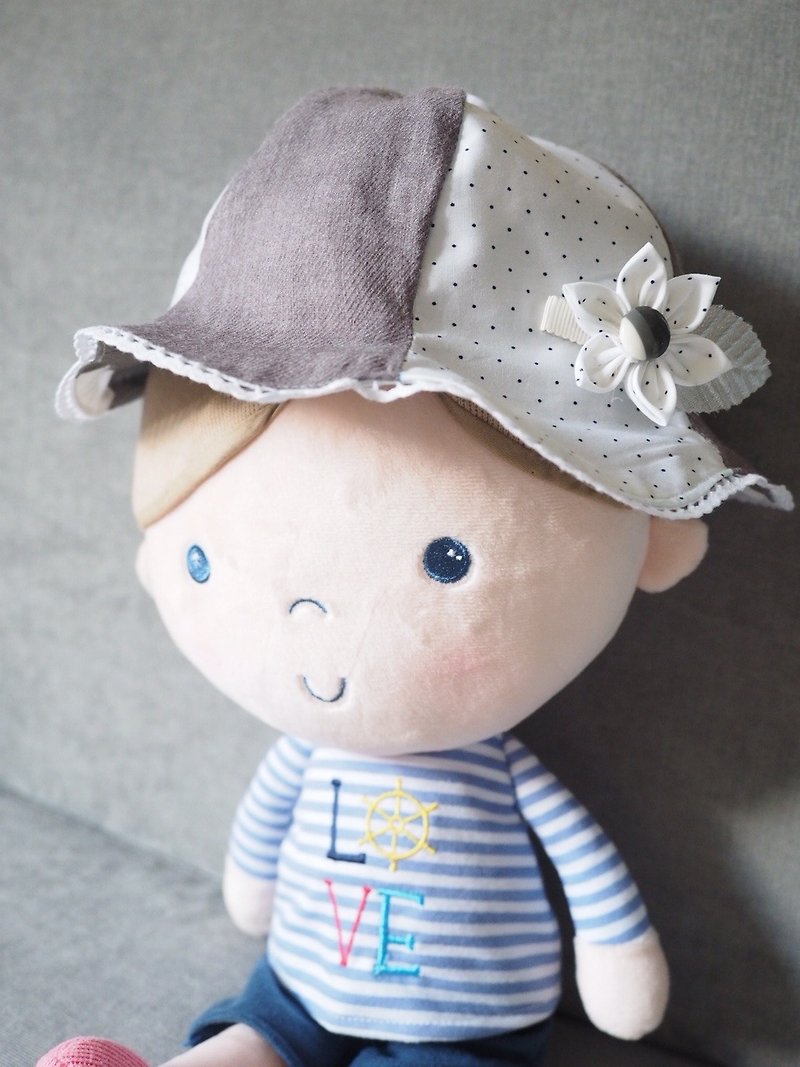 Handmade Nordic style baby/ kid hat, bib and hair clip set - ผ้ากันเปื้อน - ผ้าฝ้าย/ผ้าลินิน สีเทา