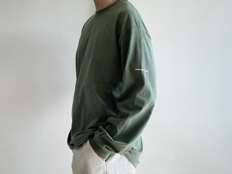 Long sleeve t-shirt / smoke green / unisex / ruokala lokki - เสื้อฮู้ด - ผ้าฝ้าย/ผ้าลินิน สีเขียว