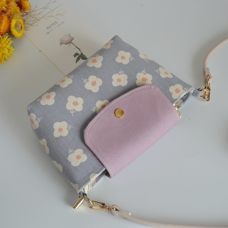 Crossbody mobile phone bag/side backpack mobile phone bag/carrying bag/purple flower - Messenger Bags & Sling Bags - Cotton & Hemp 