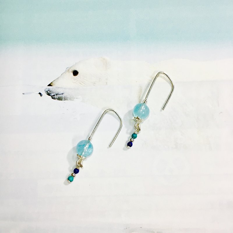 藍藍 - 耳環/耳夾 - 寶石 銀色
