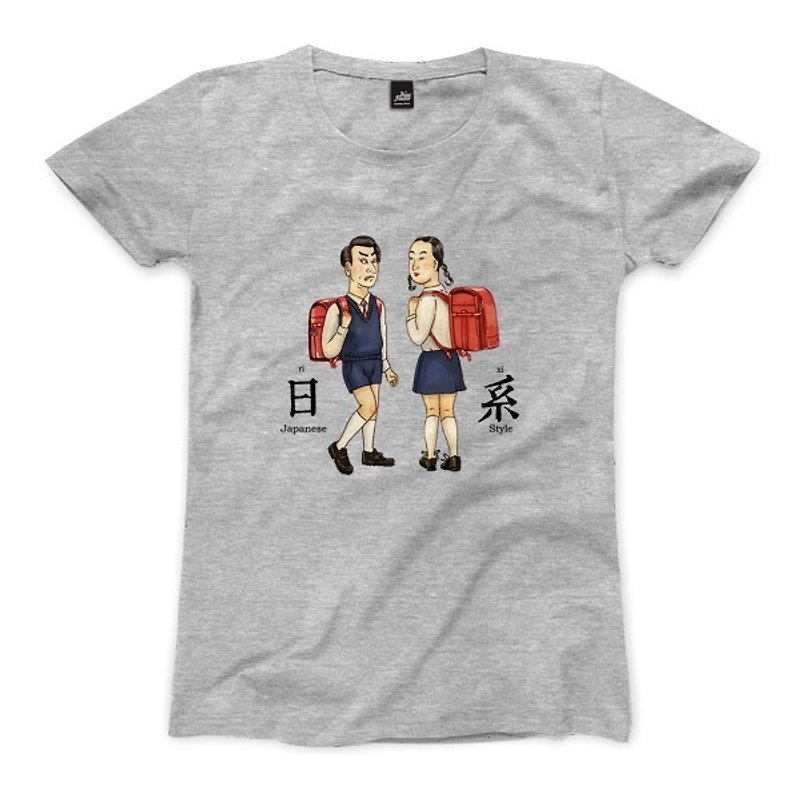 Japanese - deep gray - female version of T - shirt - Women's Tops - Cotton & Hemp Gray