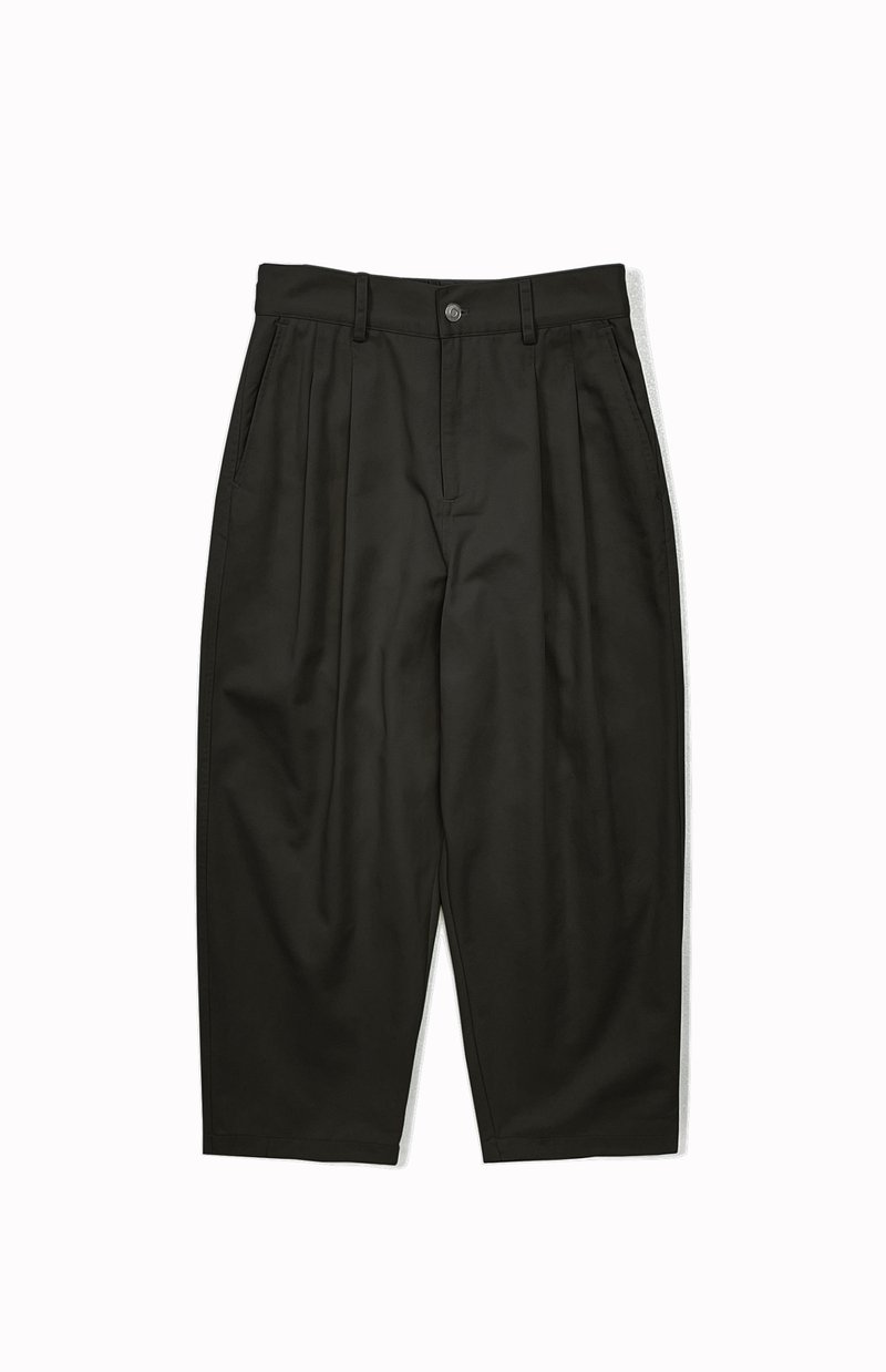 retro loose tapered double pleated casual cropped pants - กางเกงขายาว - เส้นใยสังเคราะห์ สีดำ