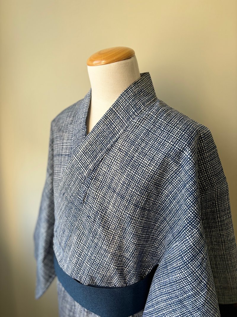 Men's vintage yukata with street pattern - Other - Cotton & Hemp Blue