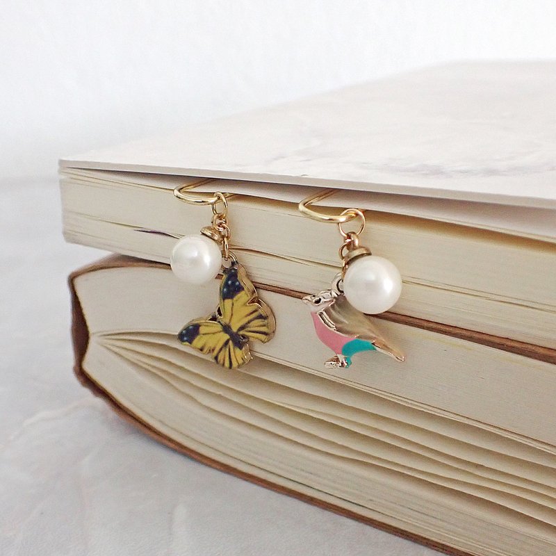 Handmade Ornament Butterfly Bird Imitation Pearl Paper Clip Handmade Planner Paper Clip - อื่นๆ - วัสดุอื่นๆ 