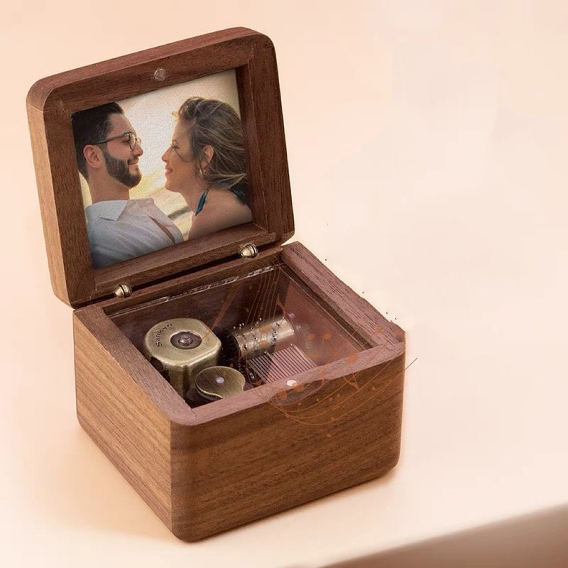 Wooden music box music box customized photo girl girlfriend anniversary couple - Items for Display - Wood Brown