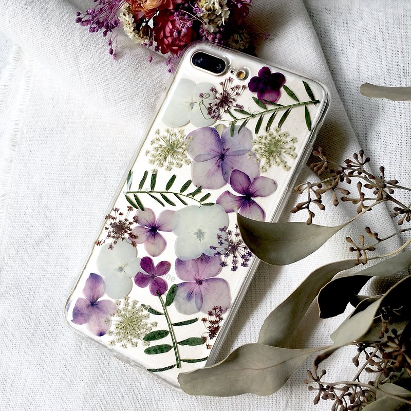 Story of December - pressed flower phone case - Phone Cases - Silicone Purple
