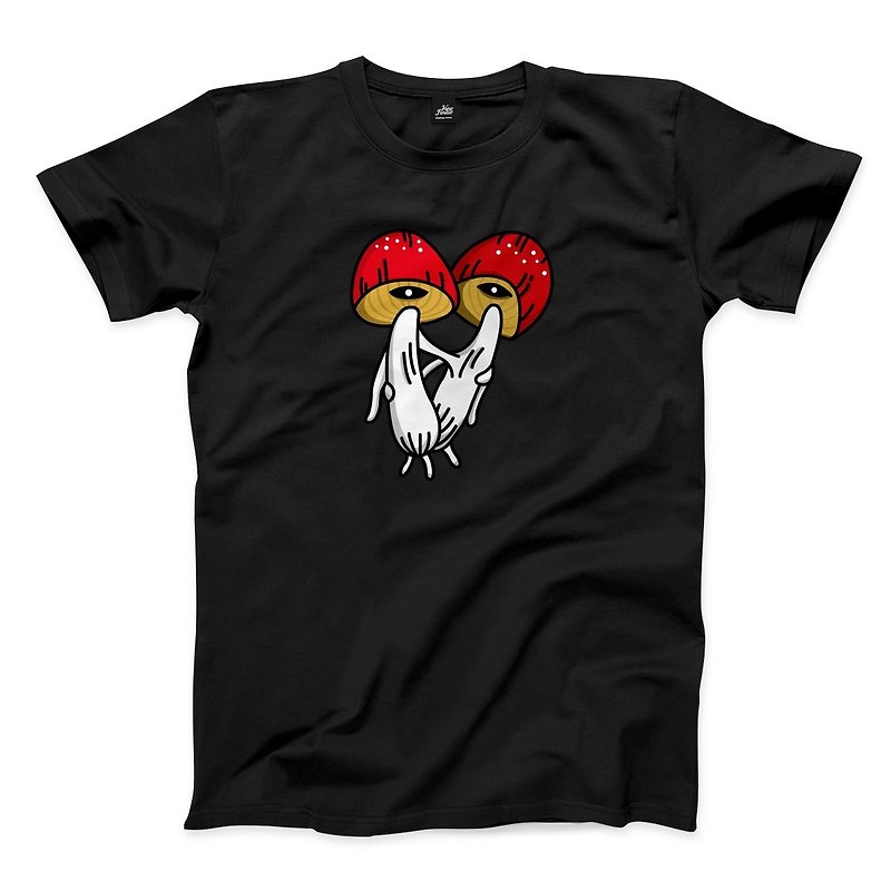 抱抱菇-蘑菇 - 黑 - 中性版T恤 - 男 T 恤 - 棉．麻 黑色