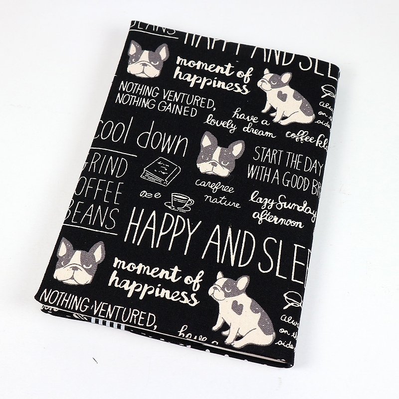A5 Adjustable Mom's Handbook Cloth Book Cover - Bulldog (Black) - ปกหนังสือ - ผ้าฝ้าย/ผ้าลินิน สีดำ