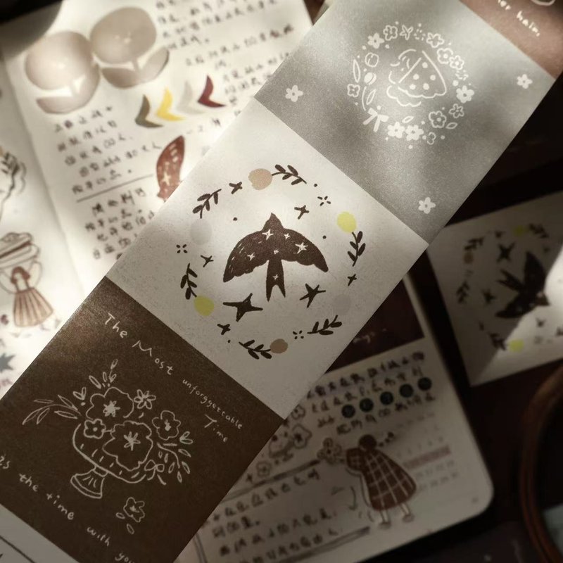 「暖栗の時」塩系レトロ可愛い、剥がせるロール付箋（台紙付き・書き込み可能） - マスキングテープ・PET テープ - その他の素材 多色