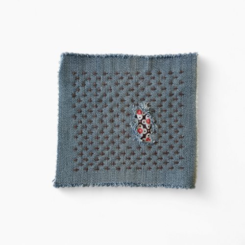 OUMsk Upcycled denim boro patch. Sashiko stitching.