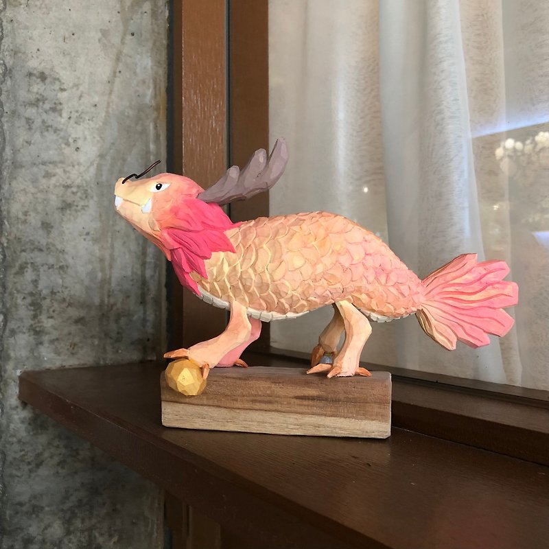 Dragonfish with dragon ball - wood craving - Items for Display - Wood Multicolor