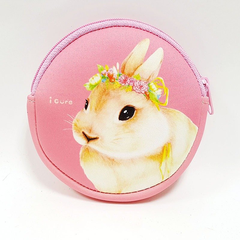 私のお金ピンクの財布手描き風 -  H6牧歌バニーウサギ。 - 小銭入れ - 防水素材 ピンク