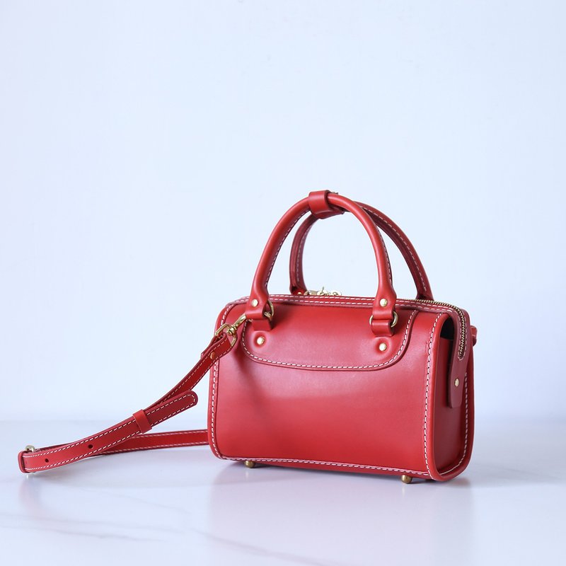 Nina Boston 迷你波士顿包 - 側背包/斜背包 - 真皮 紅色