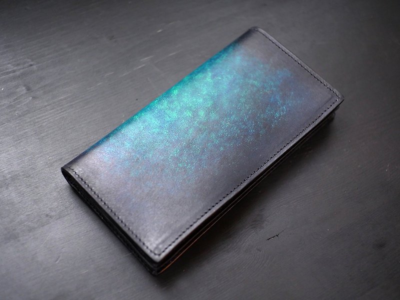 【Christmas Offer】【Dyeing Series】【Vegetable Tanned Leather】Lake Blue Leather Long Clip - Wallets - Genuine Leather 