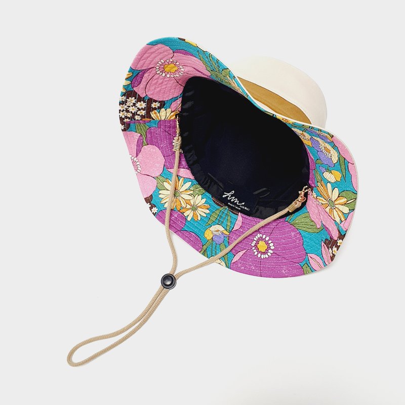 【HiGh MaLi】時尚糖果系登山帽/米白+卡其邊+復古日花/#防疫穿搭 - 帽子 - 棉．麻 白色