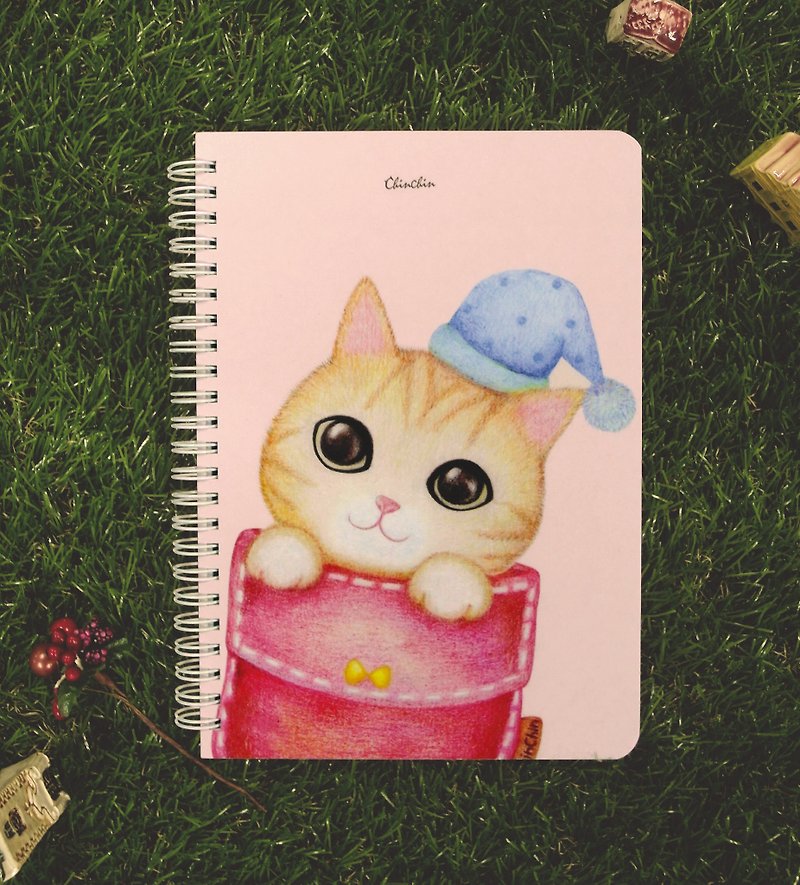ChinChin手描きの猫ノート-トリックオアトリートキャット（無料ポストカード） - ノート・手帳 - 紙 ピンク