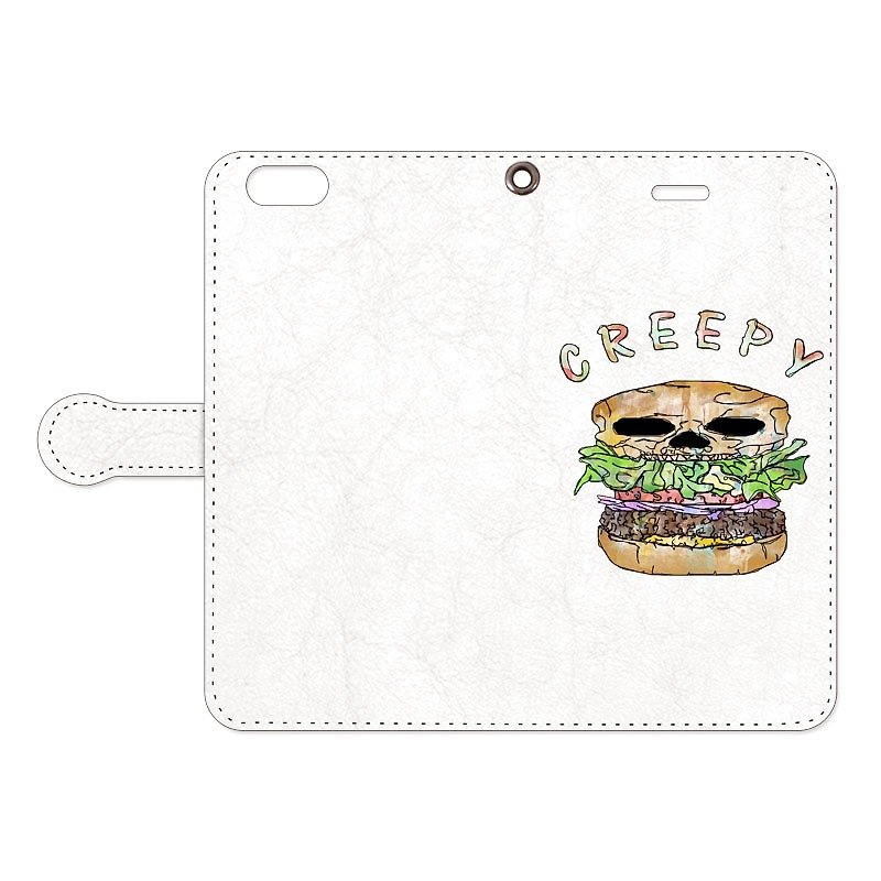 [Notebook type iPhone case] Creepy hamburger - Phone Cases - Plastic White