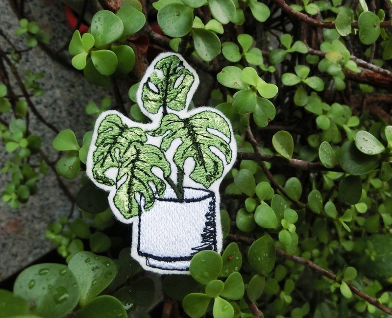 觀葉 刺繡別針 /刺繡貼(1個) __ 植物、聖誕禮物、插畫、免運 - 徽章/別針 - 繡線 綠色