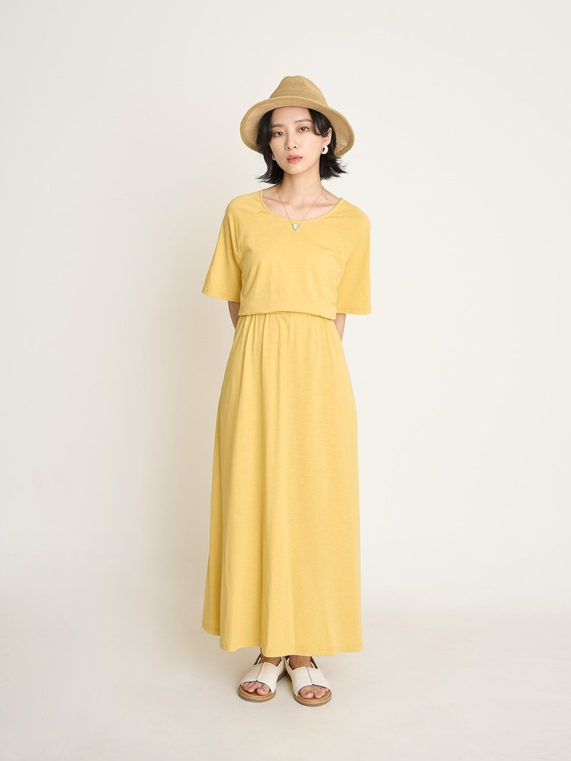 Time Seed Lachlan Sleeve Waist Dress-Sour Lemon - ชุดเดรส - ผ้าฝ้าย/ผ้าลินิน สีเหลือง