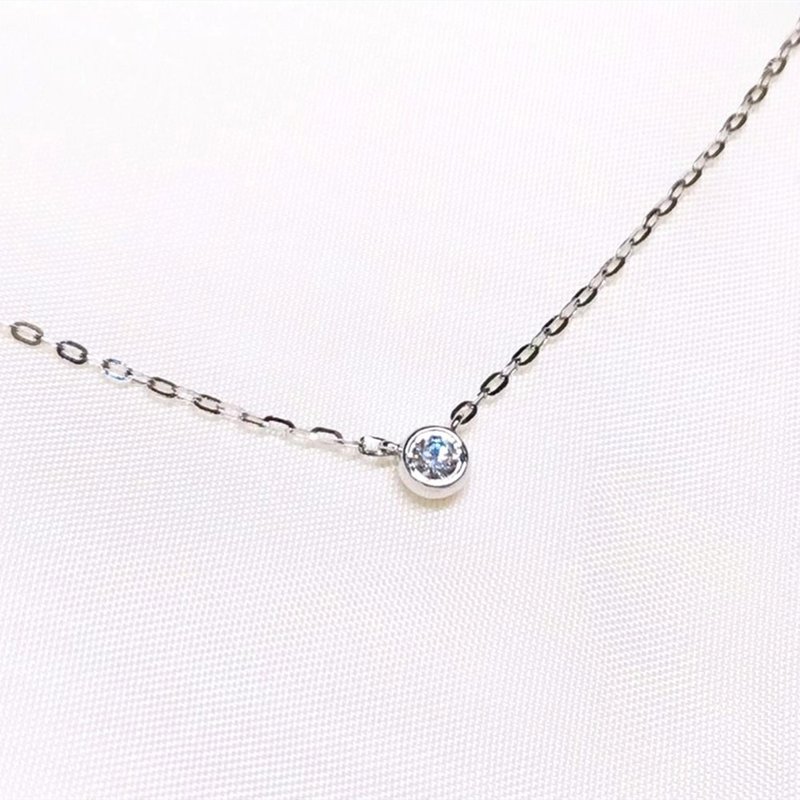 【Moriarty Jewelry】包鑲 - 小鑽 - 14K 白K金 單鑽項鍊 - 項鍊 - 貴金屬 