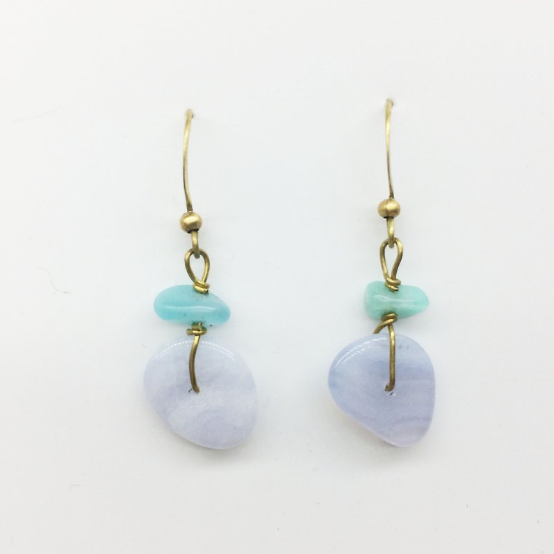 Laolin groceries l natural stone hand-made earrings-Tianhe Stone/blue pattern agate ear hook l ear pin l Clip-On - ต่างหู - เครื่องเพชรพลอย สีน้ำเงิน