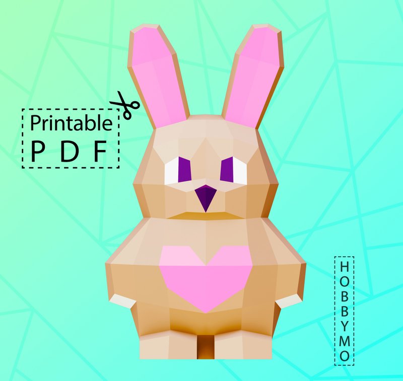 DIY Low Poly Cute Rabbit with Heart (printable pdf template). Paper Sculpture - DIY Tutorials ＆ Reference Materials - Other Materials 