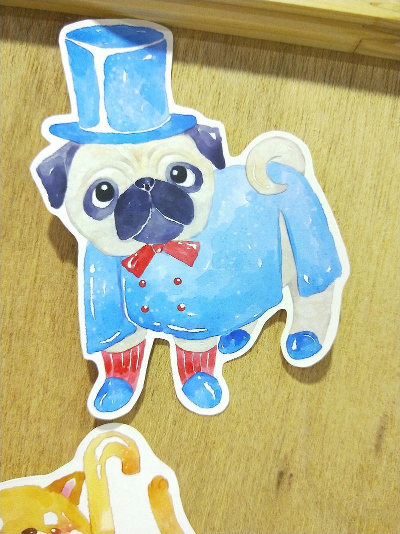 Raincoat dog series pug dog / waterproof big sticker - สติกเกอร์ - กระดาษ สีน้ำเงิน