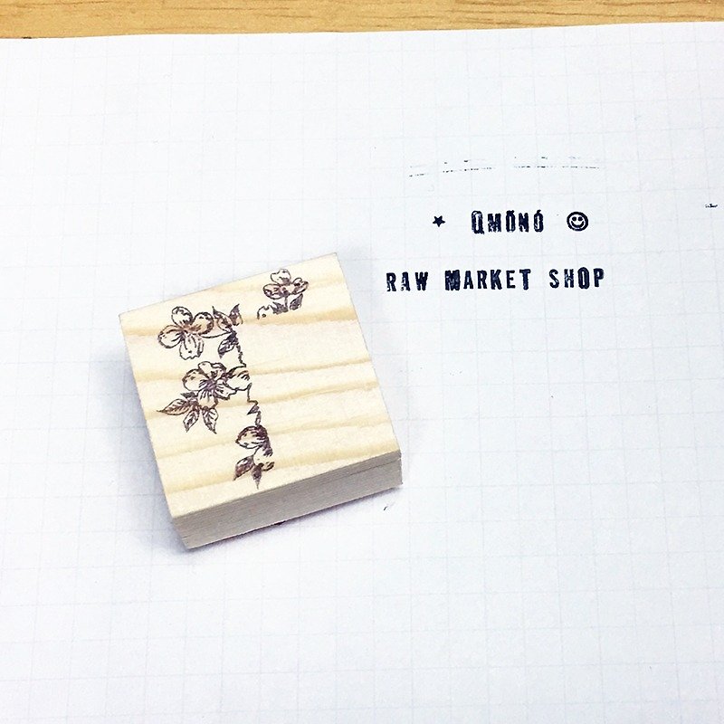 Raw Market Shop Wooden Stamp【Flora Frame No.158】 - Stamps & Stamp Pads - Wood Khaki