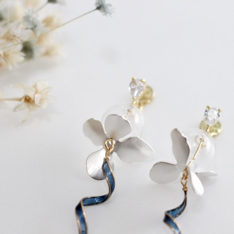 Ethereal Blossoms (Blue) - Earrings & Clip-ons - Copper & Brass Blue