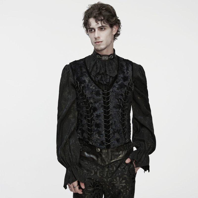 Goth Dark Shaman Feather Velvet Luxury Vest - เสื้อกั๊กผู้ชาย - วัสดุอื่นๆ ขาว