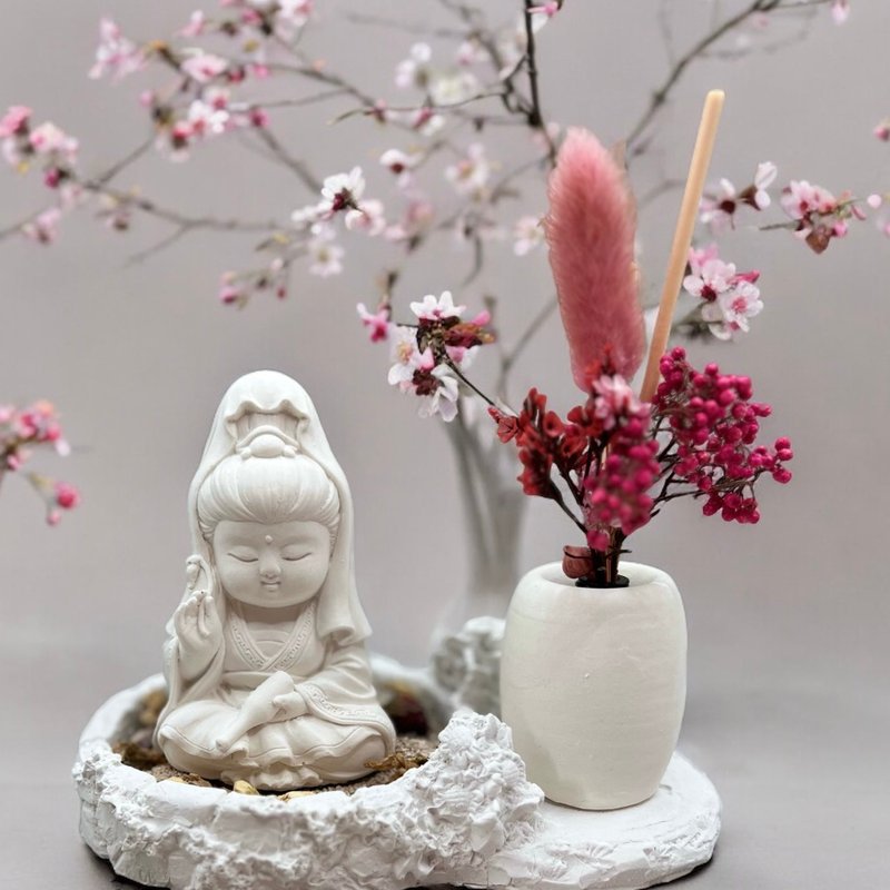Jing Nian 縁起の良い観世音菩薩観音デラックス牧歌プレート - 癒しのホームギフトや年長者へのギフトに最適です。 - 人形・フィギュア - コンクリート ホワイト