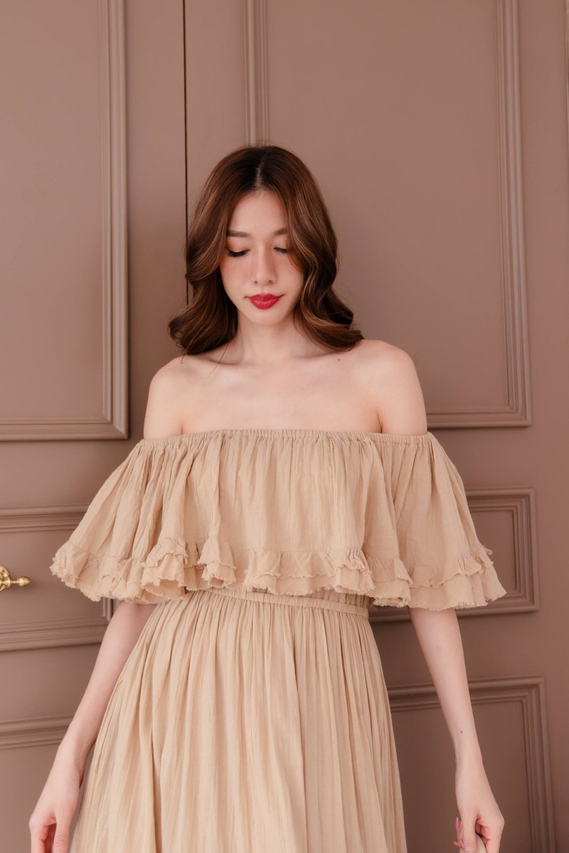 BOHO COTTON OFF SHOULDER MAXI DRESS - 洋裝/連身裙 - 棉．麻 