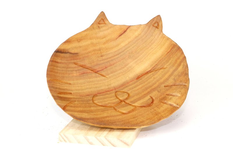 Animal Series (Cat) Wooden Plate--Afternoon Tea Snack Plate--Woodcut--Handmade-- - จานเล็ก - ไม้ สีนำ้ตาล