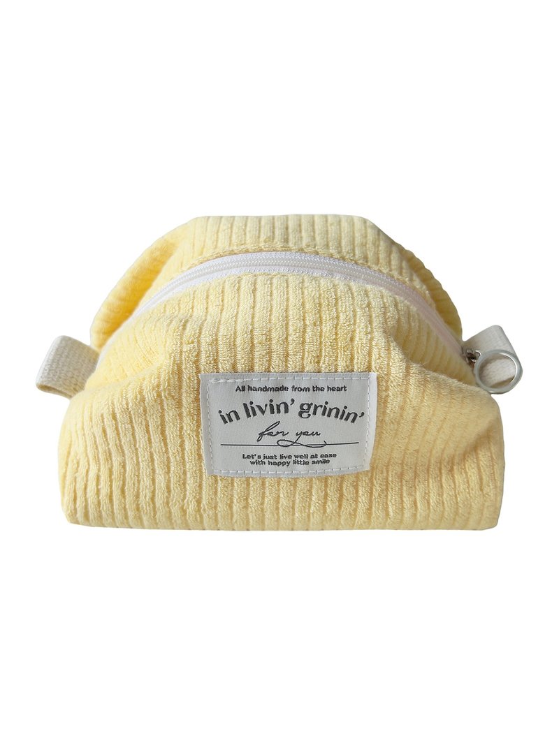 terry corduroy pouch M_milky yellow - 化妝包/收納袋 - 其他人造纖維 黃色