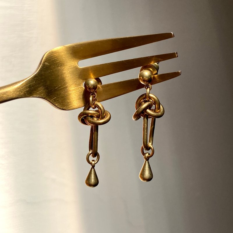 Laolin Groceries| Bronze Knot Earrings (Needle Type/Clip Type) - Earrings & Clip-ons - Copper & Brass Gold