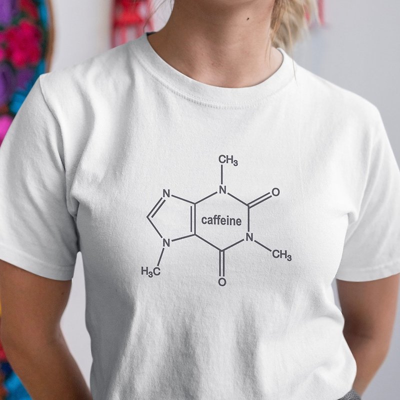 Caffeine Molecule unisex white t shirt - เสื้อยืดผู้หญิง - ผ้าฝ้าย/ผ้าลินิน ขาว
