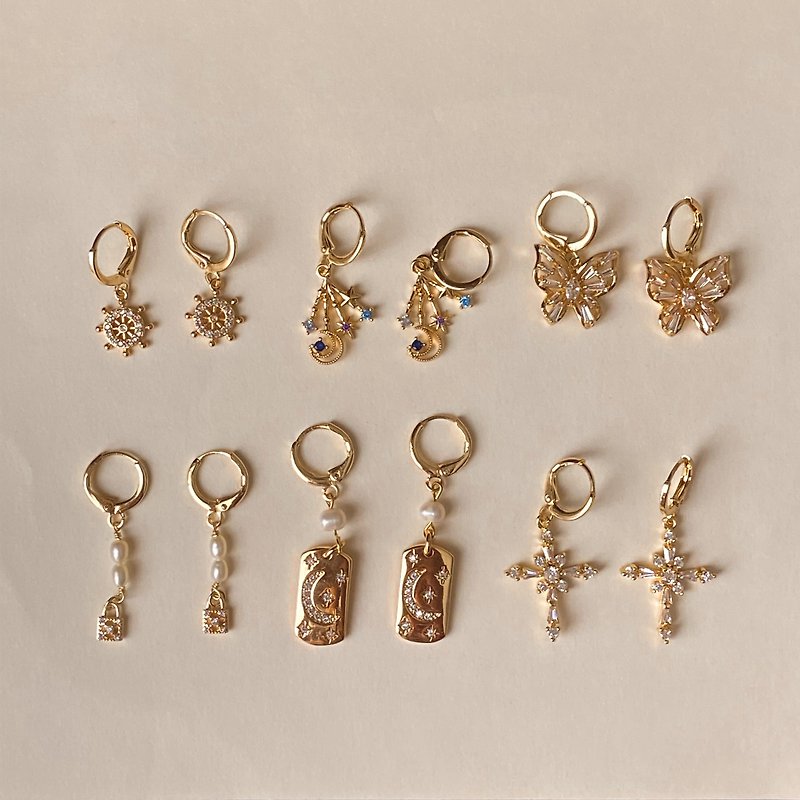 Mini Mirror Charming Charm Stone earrings of 6 - ต่างหู - ทองแดงทองเหลือง 