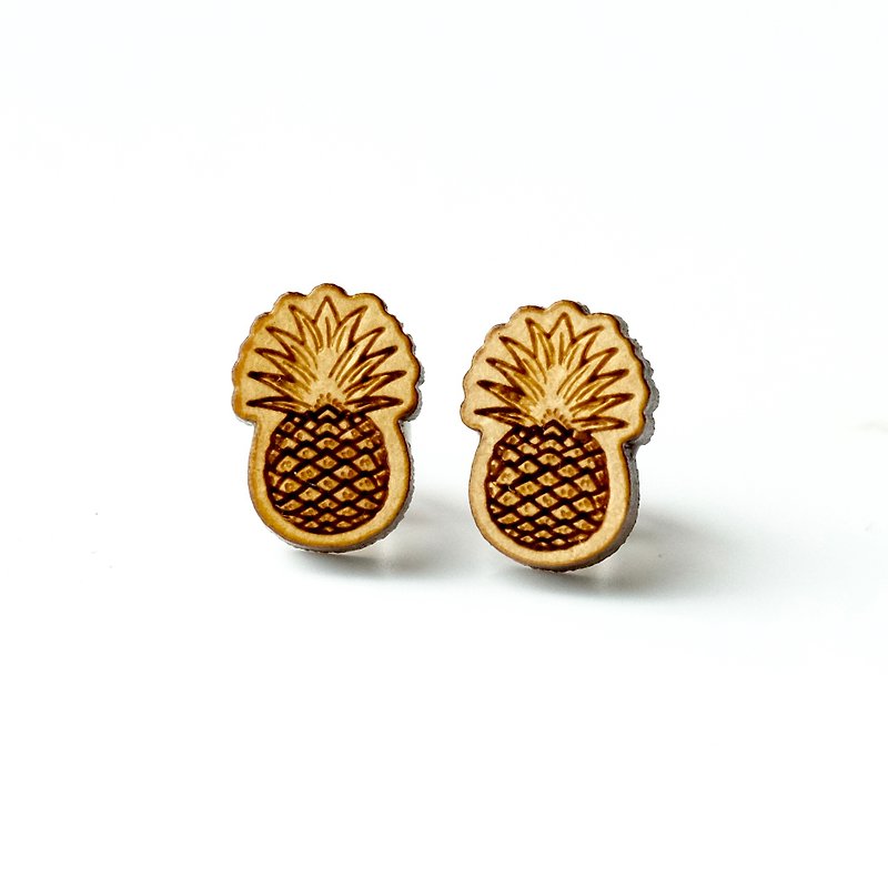 Plain wood earrings-Pineapple - ต่างหู - ไม้ สีนำ้ตาล
