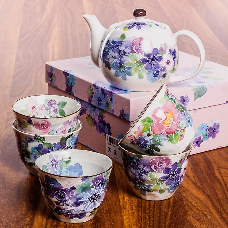 現貨美濃燒日本進口和藍陶瓷花卉繁花櫻花茶壺茶杯套裝新婚禮物 - 茶具/茶杯 - 瓷 