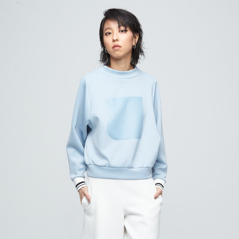 Antibacterial Cotton Soft Offset Printing Short Sweater (Female) - Misty Blue - Women's Tops - Polyester Blue