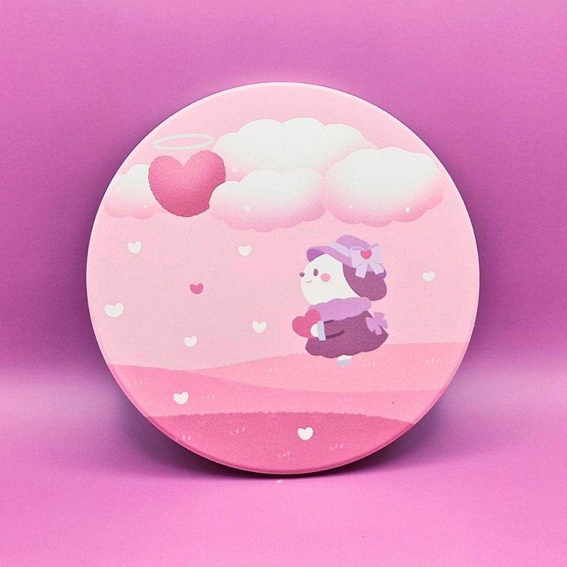 雲端的戀曲-陶瓷吸水杯墊 - 杯墊 - 陶 粉紅色