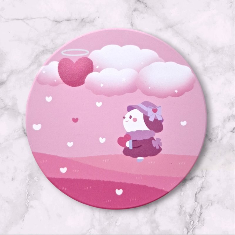 雲の恋歌 イラスト陶器吸水コースター - コースター - 陶器 ピンク