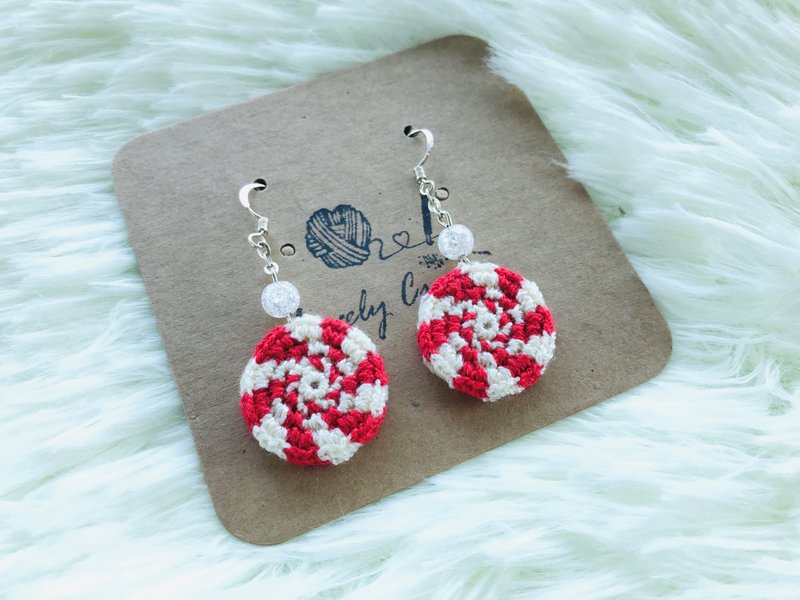 Christmas Gift, Candy Cane Crochet Earrings, Christmas Crochet Earrings - Earrings & Clip-ons - Thread Red