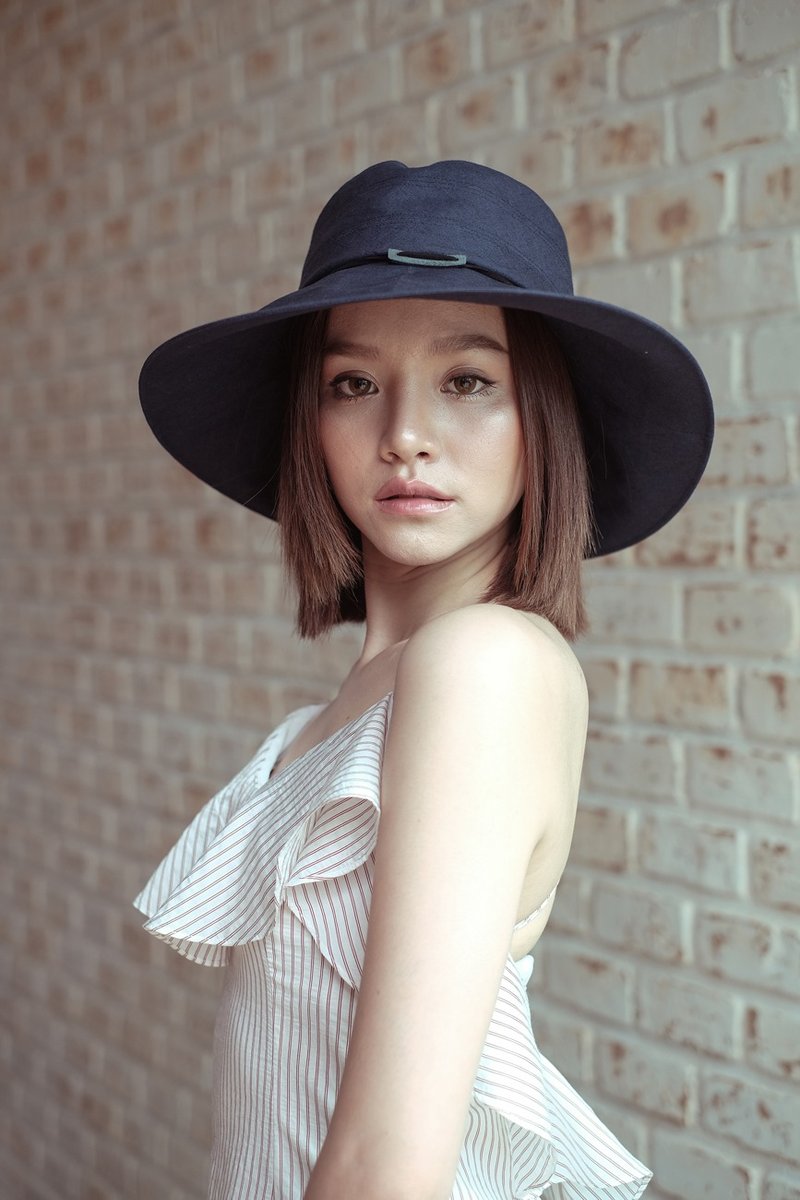 Linen sun hat, Color Cream, Summer, Wide brim sun hat, Floppy hat, Color Navy - Hats & Caps - Cotton & Hemp Blue